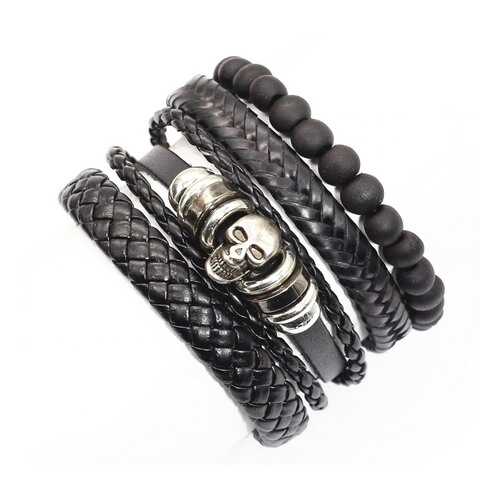 Браслет кожаный Gothic Skull 23493-01 черный в Wildberries