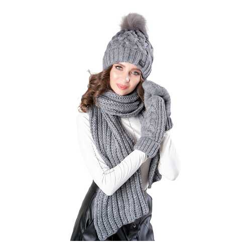 Комплект (шапка+шарф+варежки) женский Jagga 1504 серый ONE SIZE в Wildberries