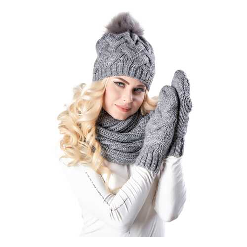 Комплект (шапка+шарф) женский Jagga 1371 серый ONE SIZE в Wildberries