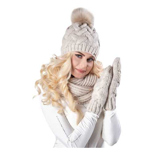 Комплект (шапка+снуд+варежки) женский Jagga 1371 бежевый ONE SIZE в Wildberries