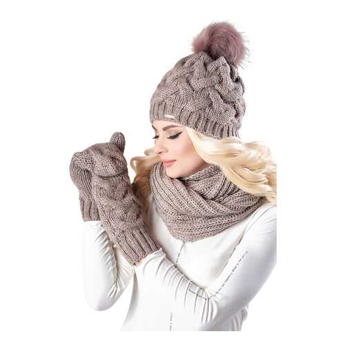 Комплект (шапка+снуд+варежки) женский Jagga 1371 коричневый ONE SIZE в Wildberries